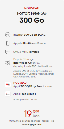 Détails forfait Free 300 Go 5G